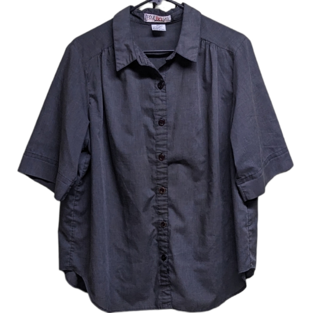 Bridge Gate Women's Size B0 Charcoal Light Black Button Down Blouse Shirt Top